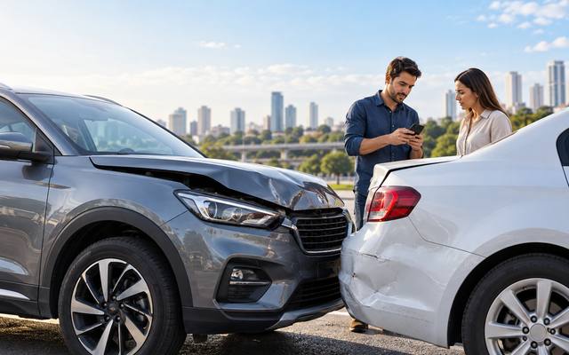Dois carros após uma colisão